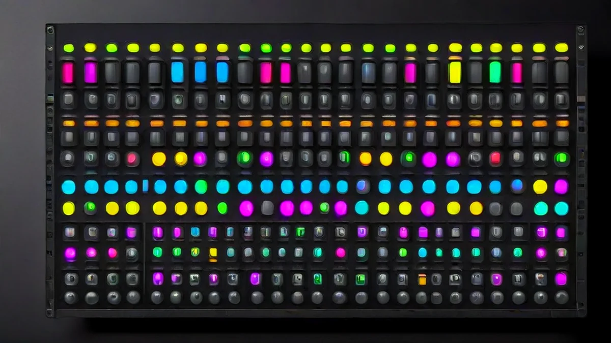 Audio-Mixing-Console mit verstellbaren Schiebereglern.