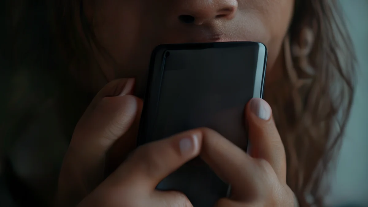 Hand hält Smartphone während eines Telefonats.