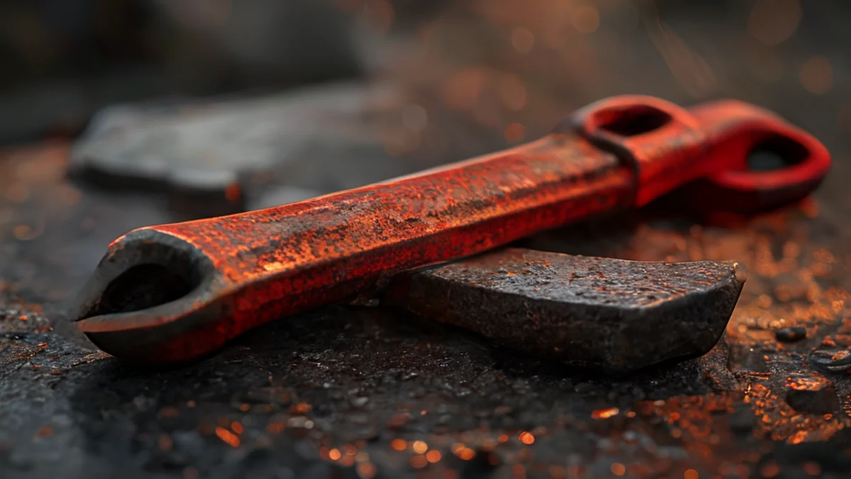 A metal tool with a handle and a wrench head.