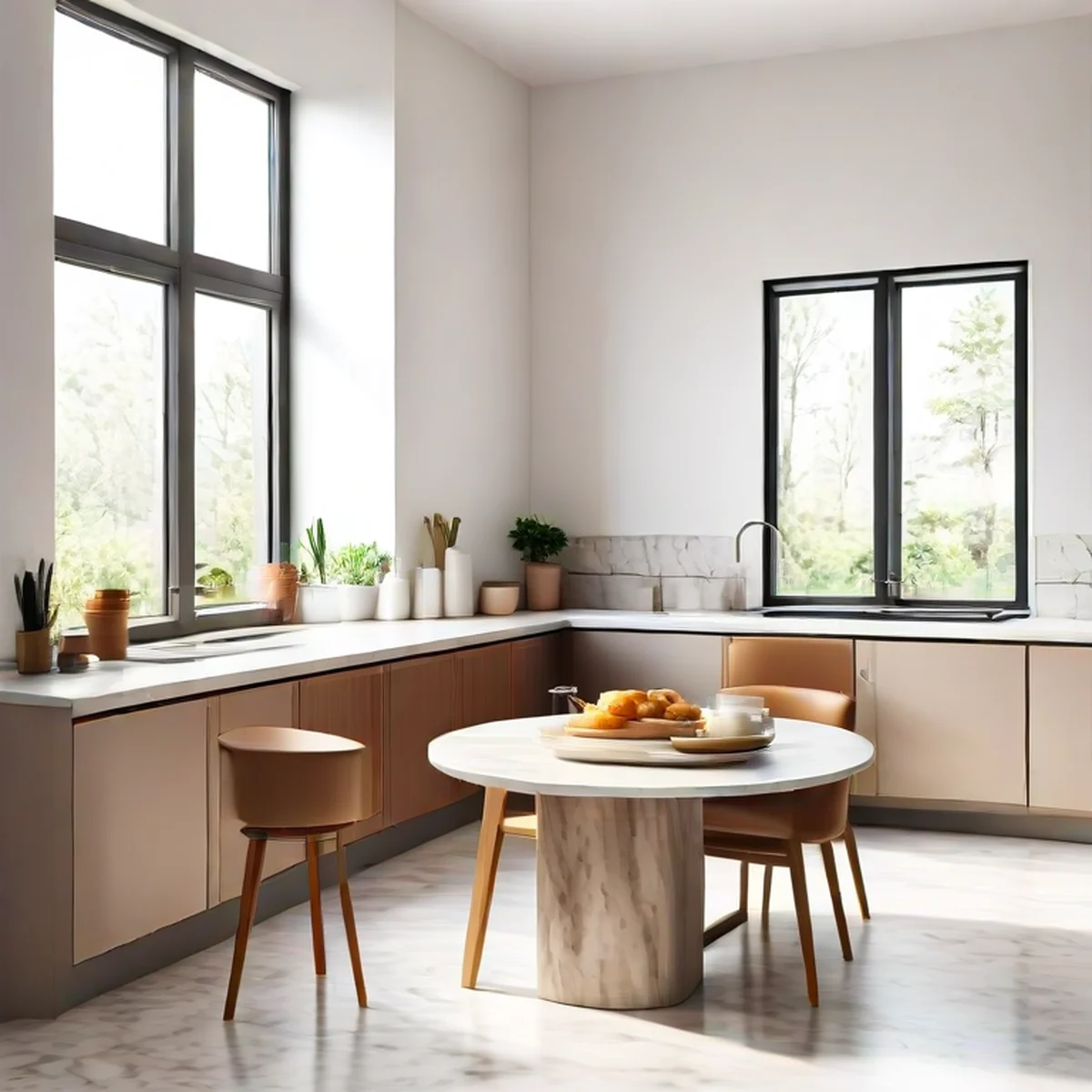 Bright and airy modern kitchen setting